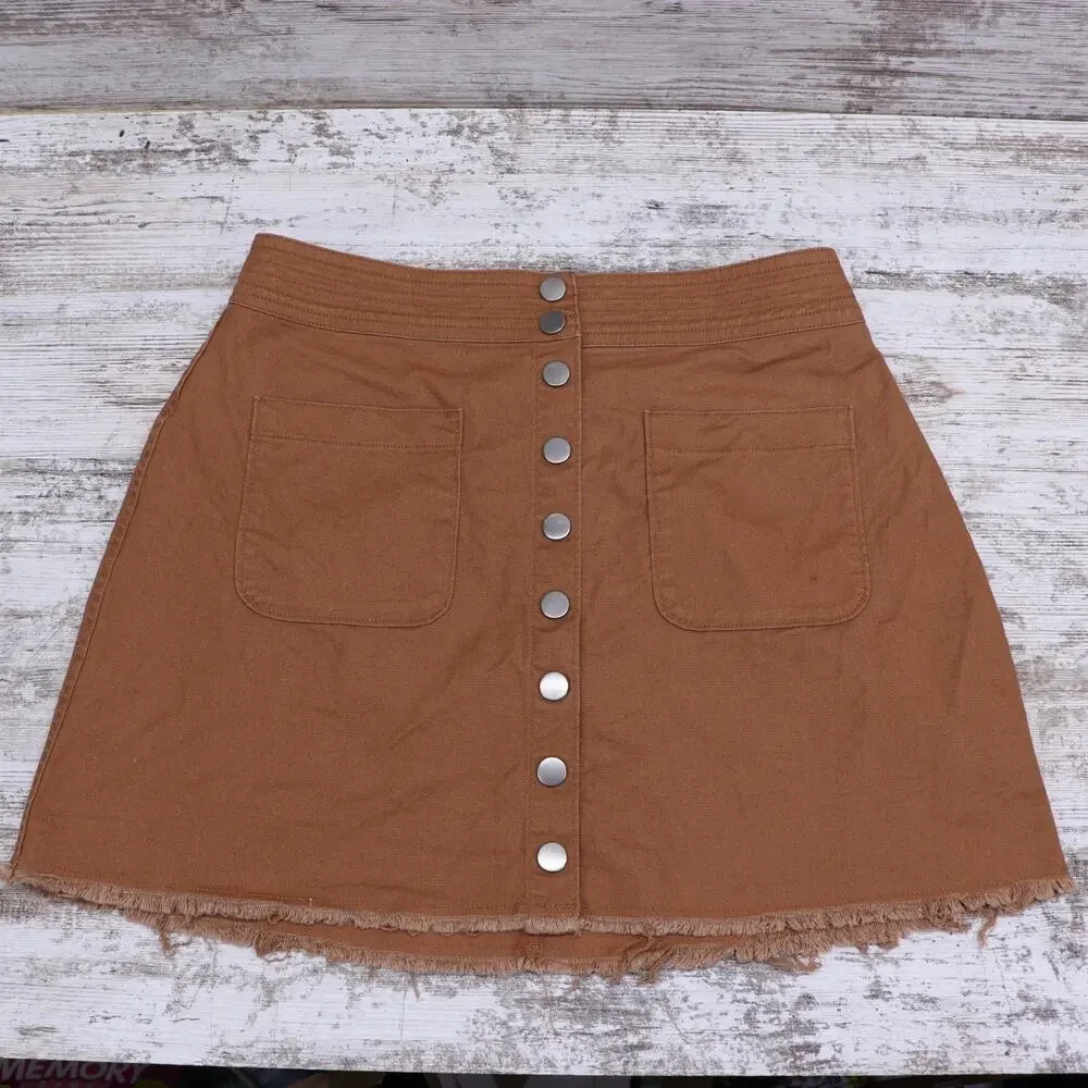 Madewell High Waist Snap Skirt Women Size 6 29x15 Burnt Siena Canvas Raw J3992